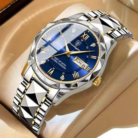 Blue dial two-tone luxury watch with Roman numerals by Jeffery B Jewellers