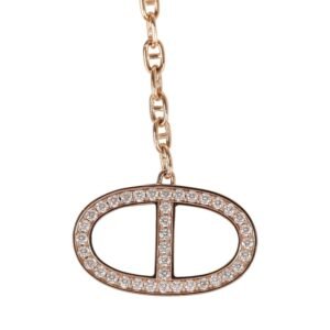 Hermes Collier Chaine D’Ancre Contour Pendant GM Necklace 18K Rose Gold & Diamonds