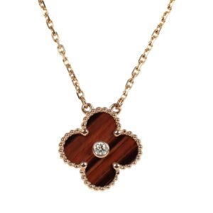 Van Cleef & Arpels 2017 Holiday Vintage Alhambra Pendant Necklace Bull’s Eye 18K Rose Gold Hardware & Diamonds