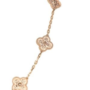 Van Cleef & Arpels Vintage Alhambra 10 Motif Necklace 18K Hammered Rose Gold Hardware