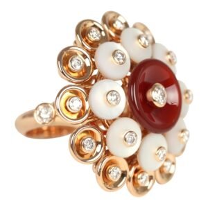 Van Cleef & Arpels Bouton D’or Ring Carnelian, Mother Of Pearl 18K Rose Gold Hardware & Diamonds